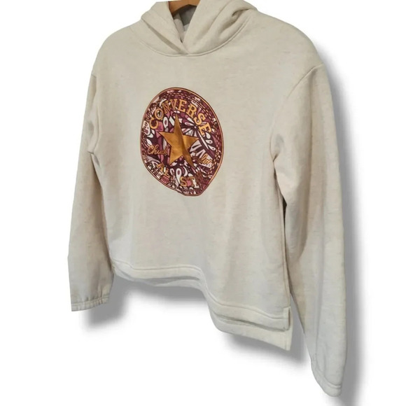Converse girls Ivory Shine All Star Patch Pullover fleece cotton Hoodie - large - Picture 2 of 5